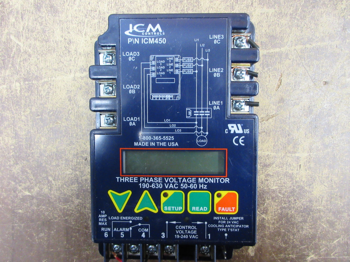 ICM Controls Three Phase Voltage Monitor ICM450 190-630V 50-60Hz Used
