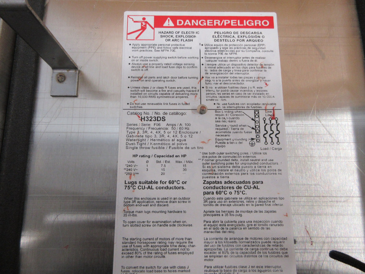Square D Stainless Steel 3R/4X Safety Switch/Disconnect H323DS NEW SURPLUS