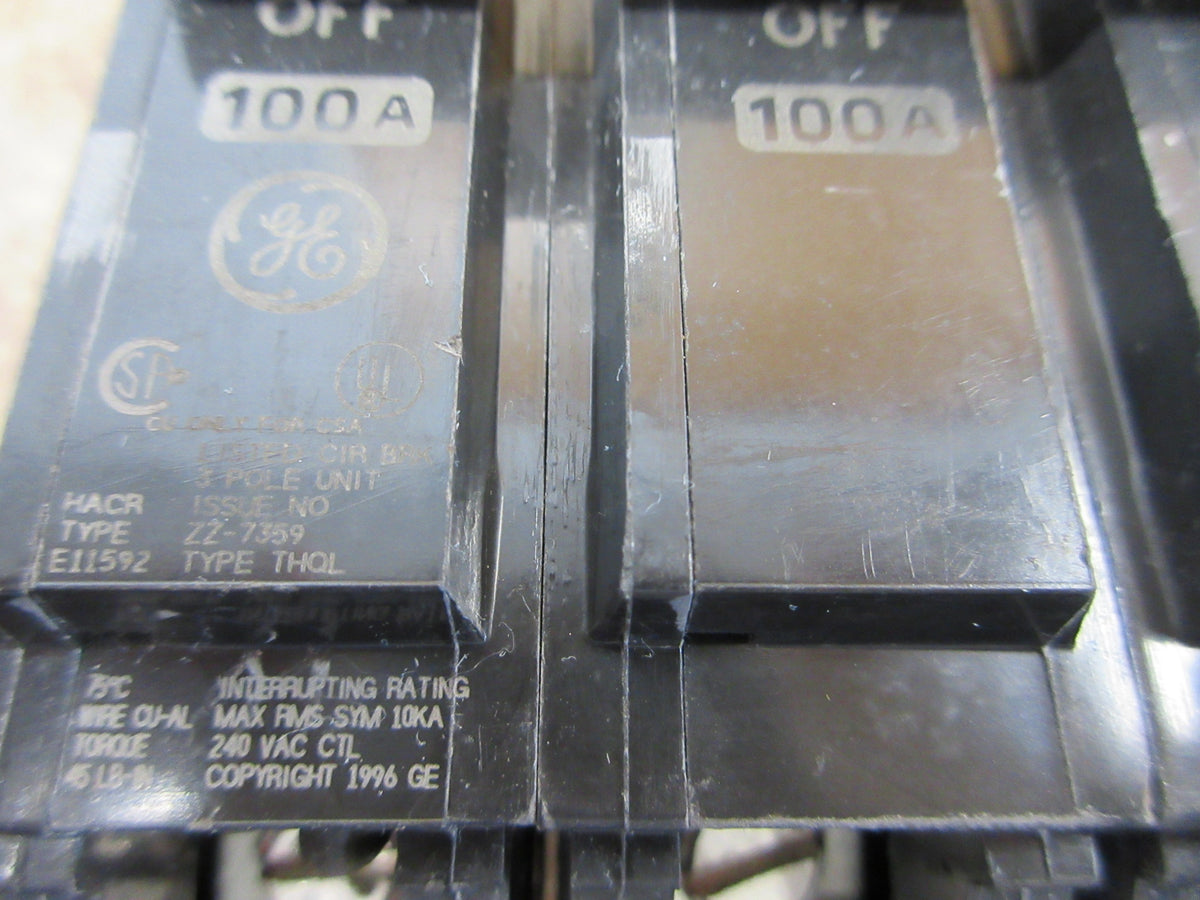 GE Clip-on Circuit Breaker THQL32100 100A 240V 3P Used
