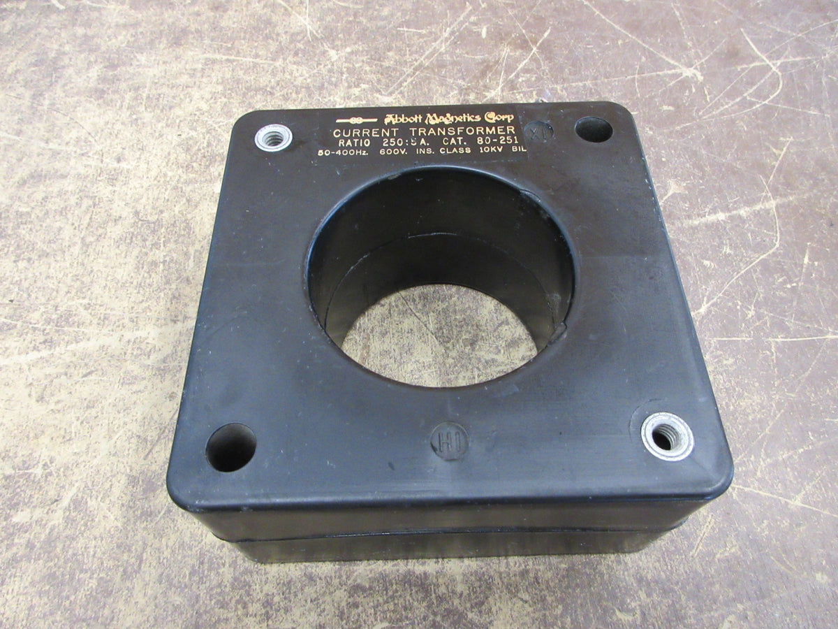 Abbott Magnetics Current Transformer 80-251 Ratio 250: 5A 600V 50-400Hz Used