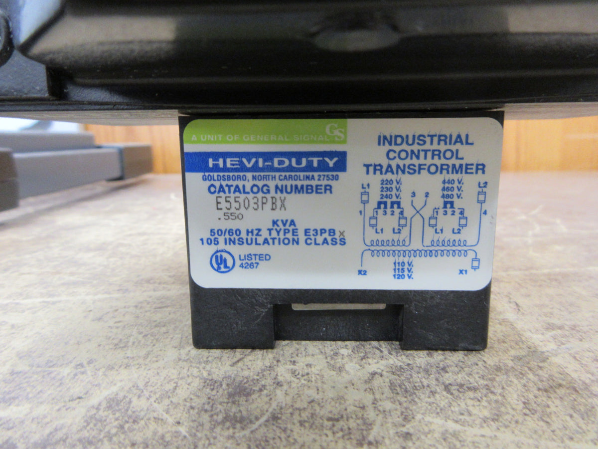 Hevi-Duty Control Transformer E5503PBX 0.550 KVA Pri:240/480V Sec:120V Used