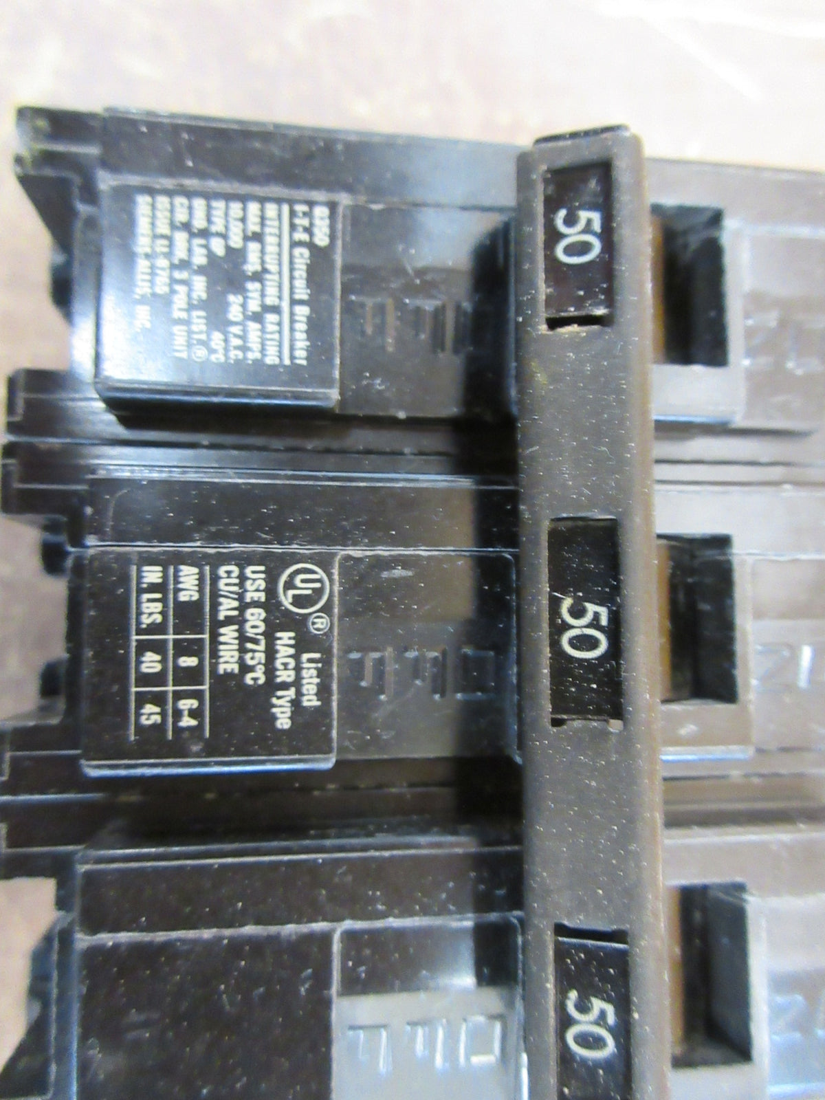 Siemens ITE Type QP Clip-on Circuit Breaker Q350 50A 240V 3P Used