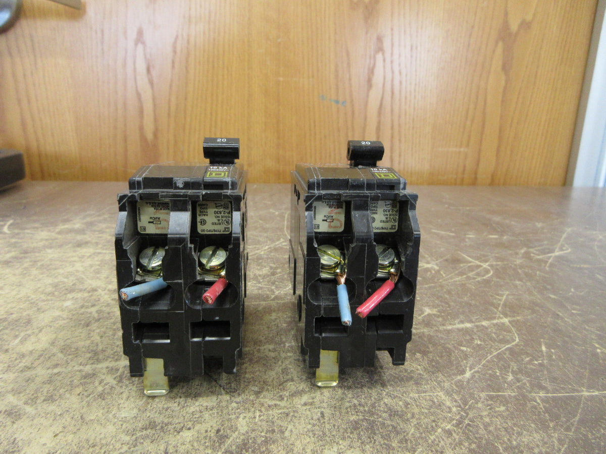 Square D Clip-On Circuit Breaker QO220 20A 120/240V 2P *Lot of 2* Used
