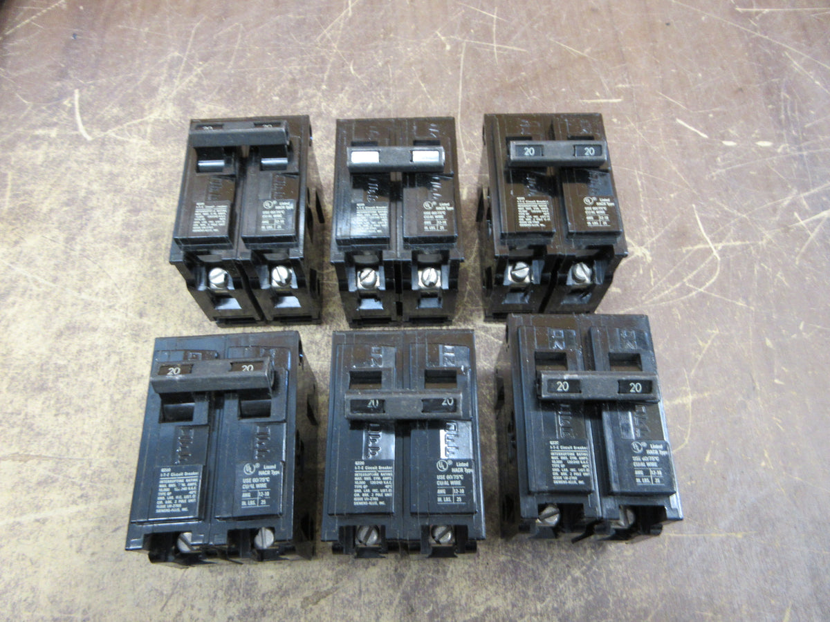 Siemens/ITE Type QP Clip-On Circuit Breaker Q220 20A 120/240V 2P *Lot of 6* Used