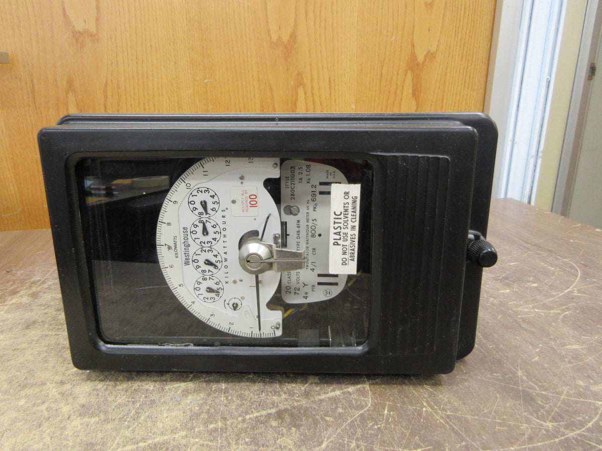 Westinghouse Type D4B-8FM Watthour 280C211G03 Meter 72V 4W CTR: 800 1.5 Used