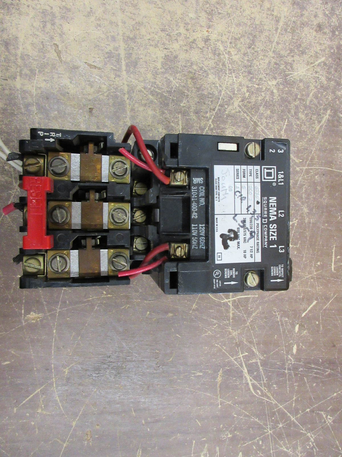 Square D Size 1 Starter 8536 SCO -3 S Ser. A 120V Coil 600 V Used
