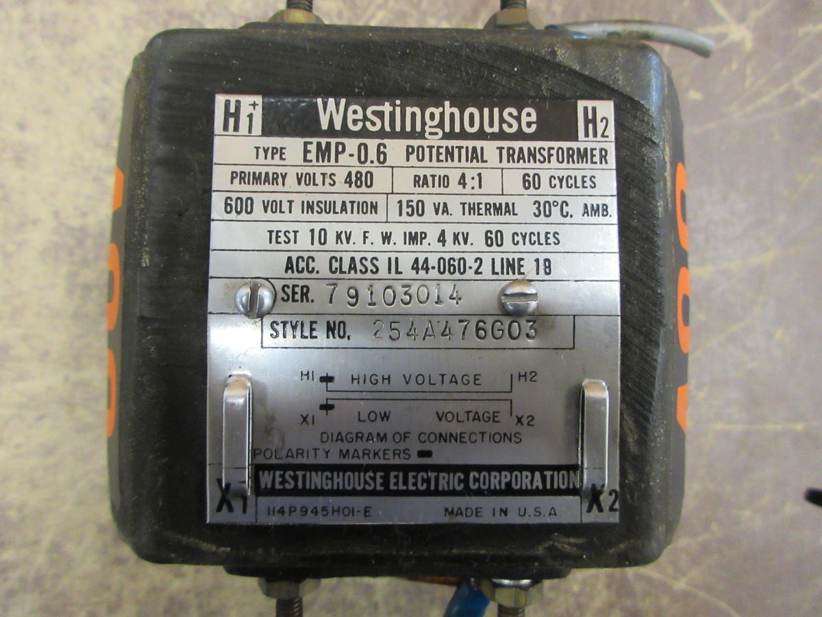 Westinghouse Type EMP -0.6 Potential Transformer 254A476G03 Ratio 4:1 Pri:480V