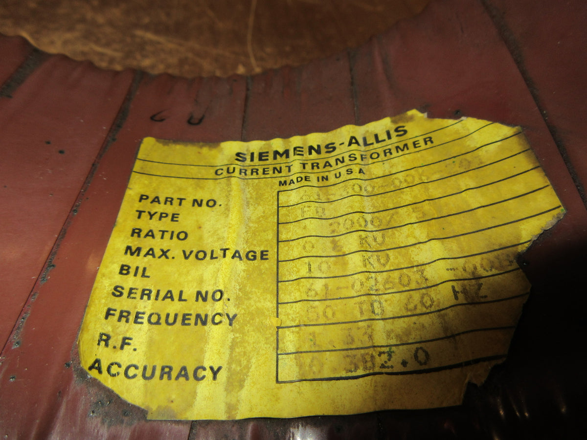Siemens-Allis Current Transformer 61-300-006-201 Ratio 2000:5A 600V 50-60Hz Used