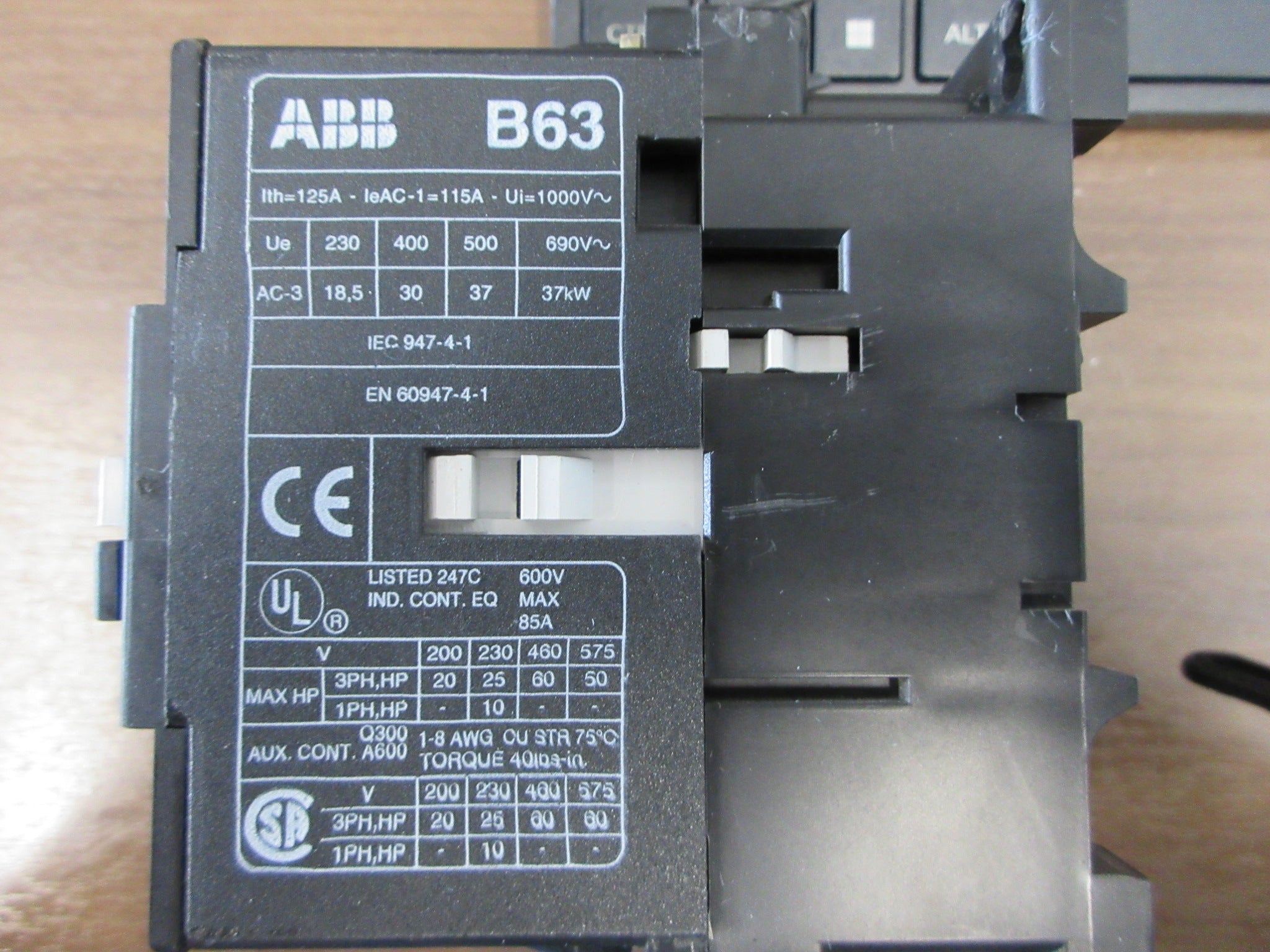 ABB Contactor B63 120V Coil 85A 600V (1) Aux Contact * Chip Installator *  Used